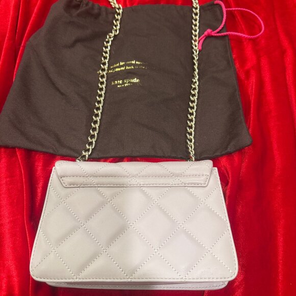 KATE SPADE NEW YORK QUILTED LIGHT TAUPE SILVER CHAIN BAG SMALL LIKE NEW - Picture 8 of 15